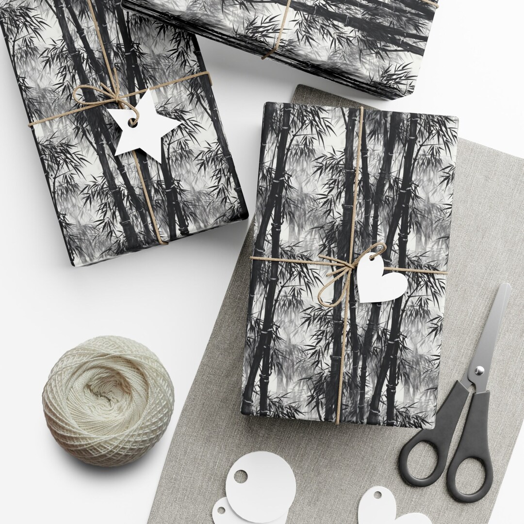 Bamboo Forest Black White Wrapping Paper Tree Branches Gift Etsy