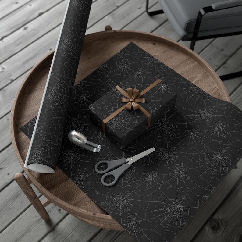 Spiderweb Halloween Wrapping Paper: Black & White Spooky Gift Wrap image 3