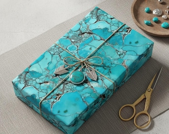Turquoise Marble Gift Wrap: Abstract Ocean Blue Wrapping Paper