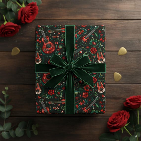 Electric Guitar Wrapping Paper: Floral Musical Gift Wrap