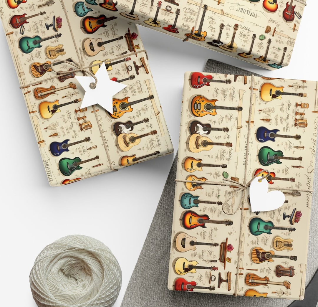 Cool Guitar Gift Wrapping Paper Musical Notes Vibrant Notes Guitars