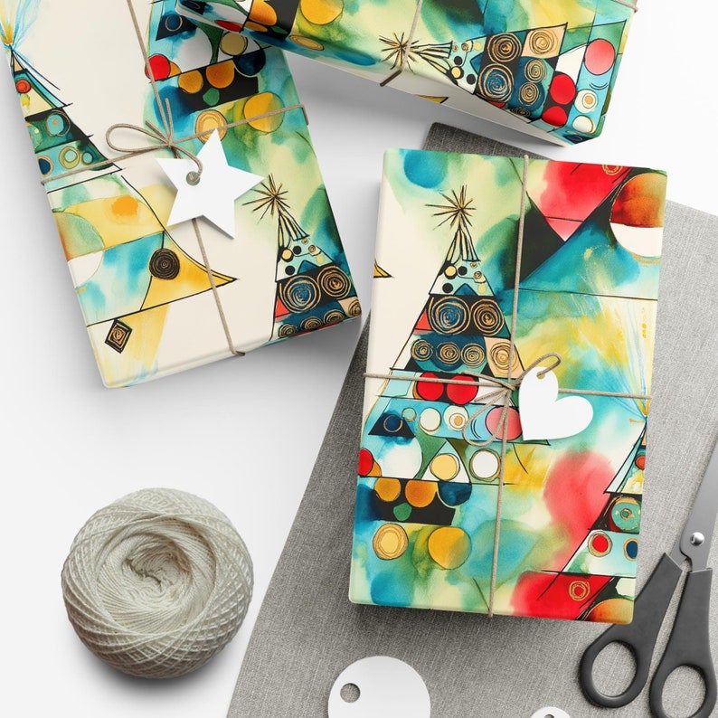 Abstract Christmas Wrapping Paper Colorful Gift Wrap Holiday Paper Festive Gift Wrap Geometric Christmas Tree Design Christmas Art Paper image 2