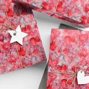 Red Heart Wrapping Paper Pink Gift Wrap Love Paper Romantic Gift Wrap Hearts Valentine Heart Love Gift Wrap Paper Gift Wrap Roll Watercolor