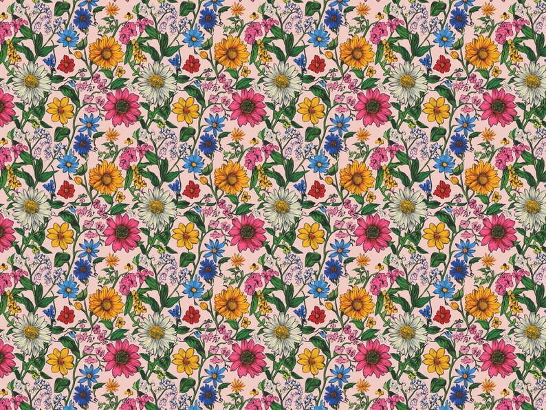 Cadeaupapier bloemen: roze wilde bloemenprint - lentefeestpapier afbeelding 7