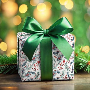 Red Berries Wrapping Paper Christmas Gift Wrap Evergreen Mistletoe Holiday Gift Wrap Holly Berry White Paper Modern Christmas Gift Wrap Roll
