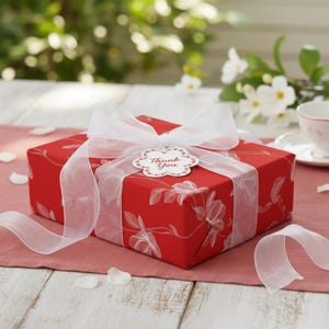 Red Floral Gift Wrap: Elegant Flower Print Wrapping Paper, Minimalist image 3