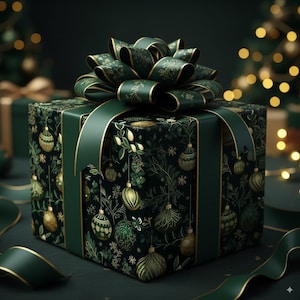 Kerstcadeaupapier Bosgroen Cadeaupapier op rol Feestdag Ornament Groen Goud Patroon Elegante cadeauverpakking Ingewikkelde salie-wikkel Luxe papier