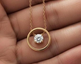 CZ Pendant Necklace | 14k Gold Plated Sterling Silver Circle