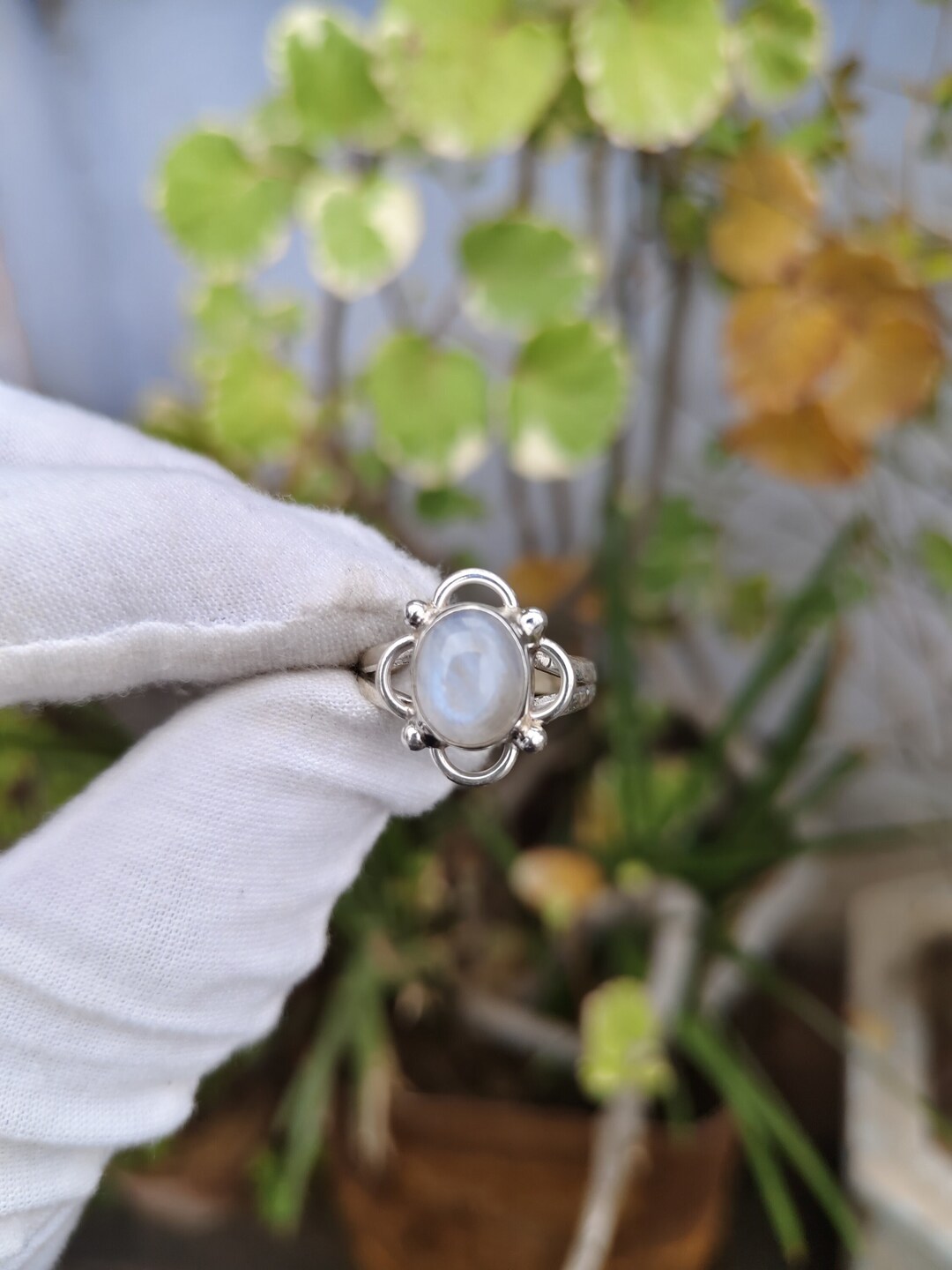 55 Carat Rainbow Moonstone Ring - Handmade Vintage Sterling Silver Birthstone Ring, Sizes 5-12 - View #11