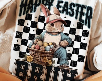 Joyeux Pâques Bruh damier png, Joyeuses Pâques png, png Pâques rétro, png Pâques enfants, png Pâques garçon, png Pâques tout-petits, Png sublimation