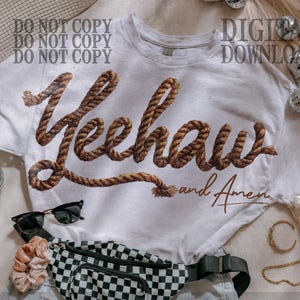 Yeehaw en Amen png westerse touw belettering christelijk citaat, cowboy geloof land gezegde digitale download, rustieke rodeo bijbelvers kunst