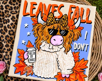 Leaves Fall I dont Png, Highland Cow Fall PNG, Retro Autumn Cow Design, Western Halftone Fall PNG, Farm Animal Autumn Shirt PNG