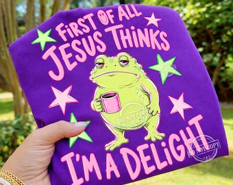 Po pierwsze, Jezus myśli, że jestem rozkoszą Png, Zabawny projekt sublimacji chrześcijańskiej żaby Png, Koszulka wiary Png, Miłośnik żaby Jezusa Png, Humor biblijny