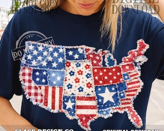 Faux Patchwork US Flag Png, Faux Patchwork Png,Patchwork Quilted Grandmacore Flag PNG, Floral Retro Coquette Flag Png, Cottage Core Gingham