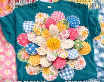 Wiosna Png Daisy Faux Patchwork Png, Dziewczyna Wiosna Png Wiosenny Kwiat Stokrotki, Lato Png, Pobieranie Cyfrowe, Plik Png, Sublimacja i Projekt DTF