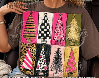 Whimsical Christmas Trees PNG Bundle, Pink Leopard Christmas Tree PNG, Retro Holiday Trees, Preppy Christmas PNG, Boutique Xmas Sublimation