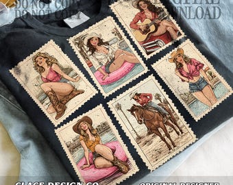Vintage Cowgirl Sommer Stempel PNG, Retro Cowgirl Stempel Set, Wester Sommer Png, Cowboy Sublimationsdesign, Land Punchy Wilder Westen Design
