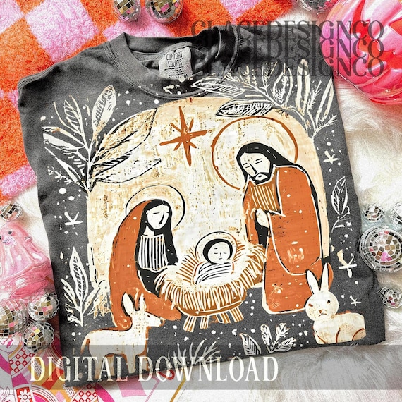 Floral Nativity Scene boho Png, Jesus Christmas PNG, She Shall Bring Forth a Son PNG, Nativity Scene PNG, Christian xmas Png, Boho Jesus Png