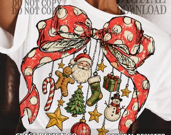 Retro Christmas Charms Bow Polka Dots Png, Christmas Tree Png, Trendy Christmas Doodles PNG, Holiday Png, Xmas Sublimation, Aesthetic, Girly