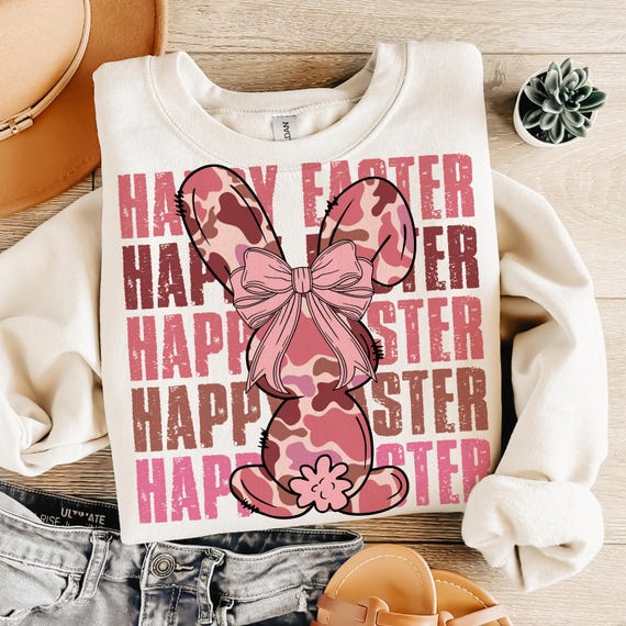 Boy Girl Easter Camo Png , Happy Easter Png, Boy Easter Bunny Png, Egg Hunter Bunny Png, Camo Bunny Png, Retro Easter Png,