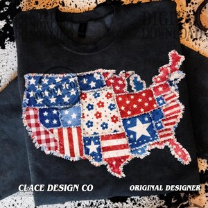 May include: Dark gray sweatshirt featuring a patchwork design of the United States map. The map is composed of red, white, and blue fabric patches with stars, stripes, and floral patterns. The text "DO NOT GO" is printed on the map.