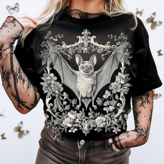 Floral Bat PNG, Black Floral Halloween Art, Gothic Halloween Shirt Design, 2025 Spooky Season Bat Sublimation