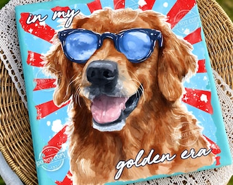 W moim golden retrieverze z lat 70. Zabawna grafika z retrieverem w formacie PNG, prezent dla miłośnika psów retro, koszulka z grafiką vintage z szczeniakiem do pobrania w wersji cyfrowej