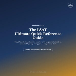 LSAT Quick Reference Guide | Logical Reasoning Question Types, 15 Flaw Patterns & Reading Comp Method | Cram Sheet PDF