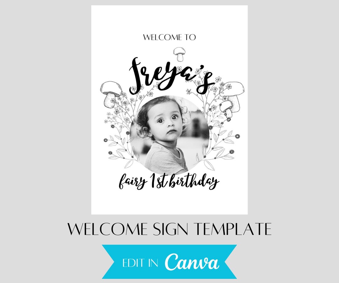 Fairy First Birthday Welcome Template, Editable, Printable, Canva ...
