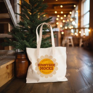 Holiday Canvas Tote Bag Mockup, Gift Bag Mockup, Minimalist Style Mockup, Printify Mockup, Pinterst Mockup, Port Authority Canvas Tote Bags