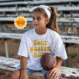 Kids Comfort Colors 9018 Mock-up, White Football Youth T Shirt, CC9018 Mockup, Youth Oversized Mock Up, Kids Mockup, School Tee Tshirt Mock