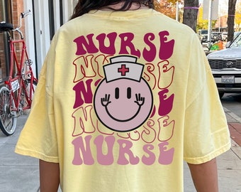 Comfort Colors® Personalized Nurse Shirt, Custom Nurse Shirt, New Nurse Gift, Nursing School Student Grad, Groovy Nurse Shirt