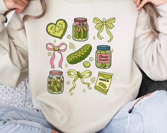 Pickle Coquette Girl Dinner Sweatshirt, Retro Pickle Jars Hoodie, Pickle Lover Gift, Aesthetic Outfit for Girls and Women, Preppy Coquette