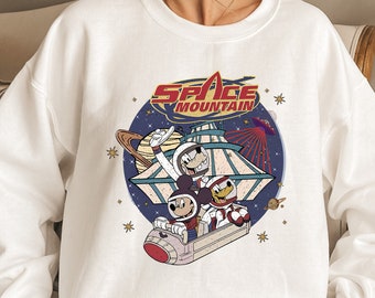 Vintage 90s Space Mountain Shirt, Comfort Retro Vintage Disney Shirt, Retro Walt Disney World Sweats, Mickey And Friend Hoodie, Gift Disney