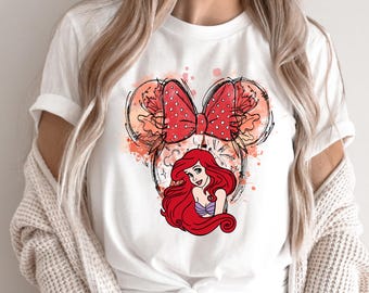 Disney Ariel The Little Mermaid Shirt, Cute Minnie Ears Princess Disney T-shirt, Birthday Girl Trip Tee, Disneyland Trip Family Vacation Tee