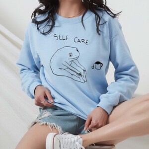 Funny Frog Self Care Sweatshirt Funny Frog Self Care Retro Hoodie, Birthday Gift For Her, Cottagecore Frog Sweatshirt, Positive Vibe Sweater image 4