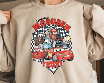 Retro Lightning Mcqueen Sweatshirt, Vintage Disney Cars Hoodie, Disney Car Pixar Sweatshirt, Cars Theme Birthday Hoodie, Cars Character