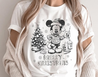 Vintage Retro Merry Christmas Mickey Mouse Shirt, Disney Christmas Shirt, Christmas Family Shirt, Mickey Sketch Shirt, Christmas Gift