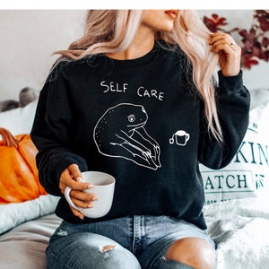 Funny Frog Self Care Sweatshirt Funny Frog Self Care Retro Hoodie, Birthday Gift For Her, Cottagecore Frog Sweatshirt, Positive Vibe Sweater image 7