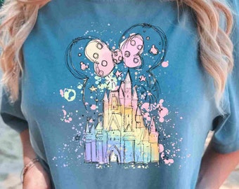 Comfort Colors® Disney Watercolor Castle Minnie Tee, Disney Castle Shirt, Disney Vacation T-Shirt, Disneyland Trip Top, Family Disney Trip