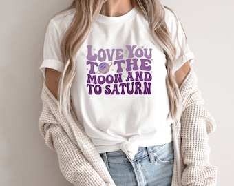 Je t'aime à la lune et à la chemise de Saturne, chemise de lune, chemise à la mode, chemise à col ras du cou Saturne, chemise de musique country, chemise Swiftie Merch