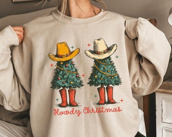 Western Christmas Sweatshirt, Cowboy Christmas Sweater, Howdy Country Christmas Shirt, Cowgirl Christmas Shirt, Christmas Tree Sweatshirt