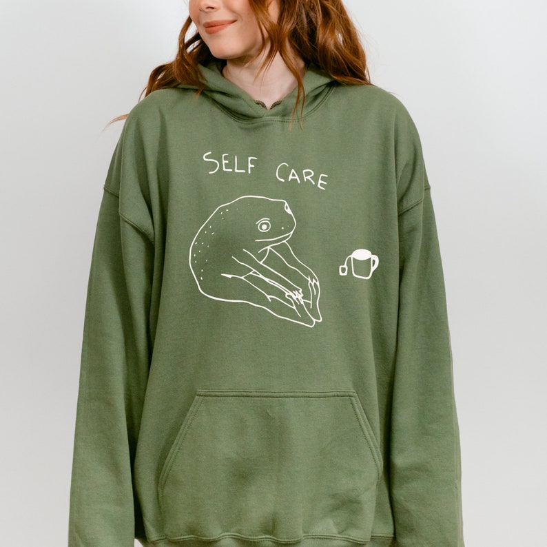Funny Frog Self Care Sweatshirt Funny Frog Self Care Retro Hoodie, Birthday Gift For Her, Cottagecore Frog Sweatshirt, Positive Vibe Sweater image 6