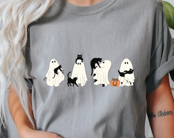 Comfort Colors® Сute Ghost Cat Shirt, Halloween Cat Shirt, Black Cat Shirt, Cat Lover Shirt, Ghost Cat T-shirt, Funny Ghost Cat Shirt