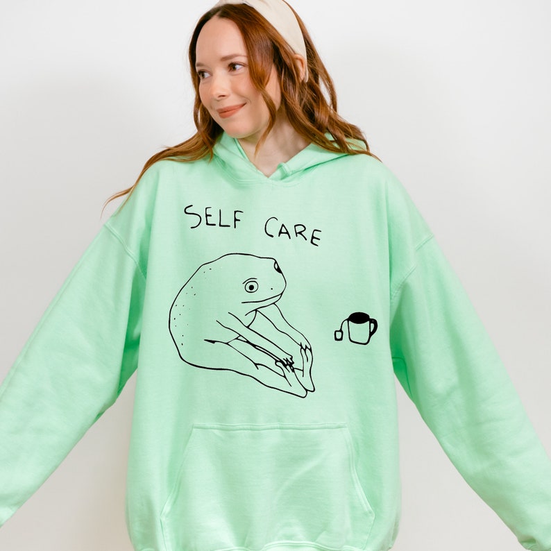 Funny Frog Self Care Sweatshirt Funny Frog Self Care Retro Hoodie, Birthday Gift For Her, Cottagecore Frog Sweatshirt, Positive Vibe Sweater image 5