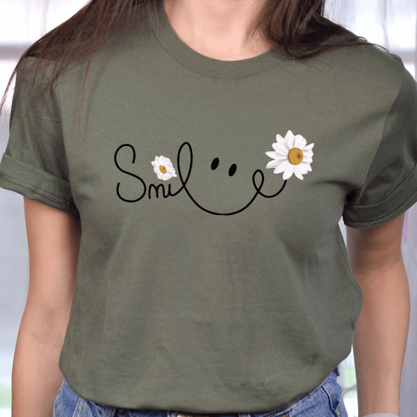 Daisy Smile Face Shirt,Daisy Flower Smile Tshirt, Summer Women Gift Tee,Daisy Women's T shirt, Floral Gift For Women,Mom Trendy Flower Shirt