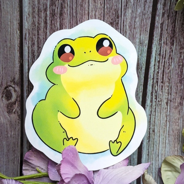 Happy Frog Sticker | Cute Nature Stickers | Kawaii Aesthetic Froggy Decal | Waterproof Vinyl Sticker for Laptop or Water Bottle