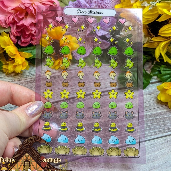 Mini pegatinas decorativas transparentes: estrellas, ranas, gatos y abejas - Calcomanías para planificadores