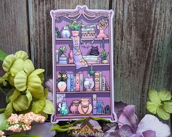 Witchy Bookshelf Vinyl Sticker, Dark Academia, for Laptop or Water Bottle