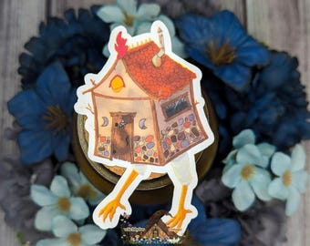 Baba Yaga Chicken-Footed Hut Vinyl Sticker, Dark Cottagecore Folklore, for Laptop or Water Bottle